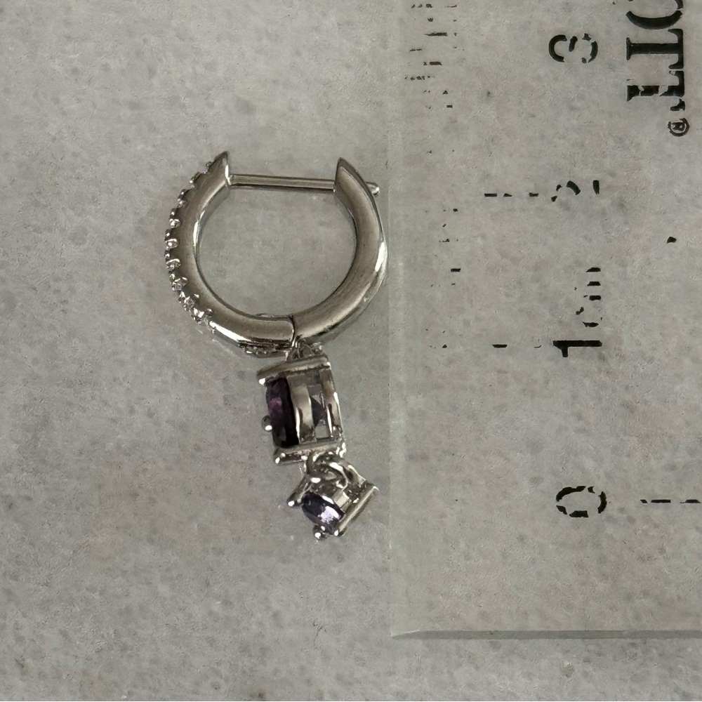 NEW DROP Sterling Silver Crystal Pave Purple Dangle Huggie Hoop Earrings - Picture 6 of 6